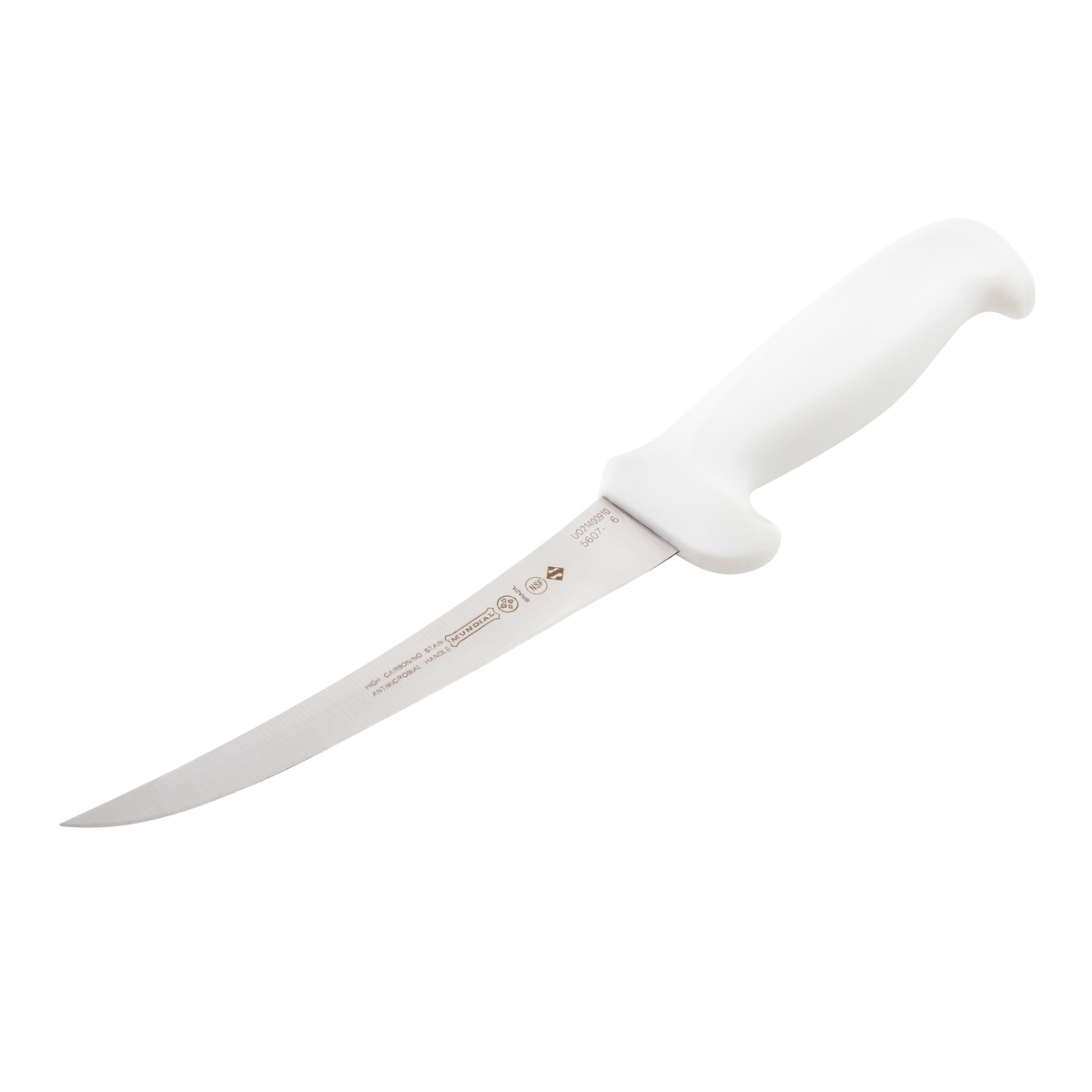 Mundial W5607-6 curved semi-stiff boning knife with white handle