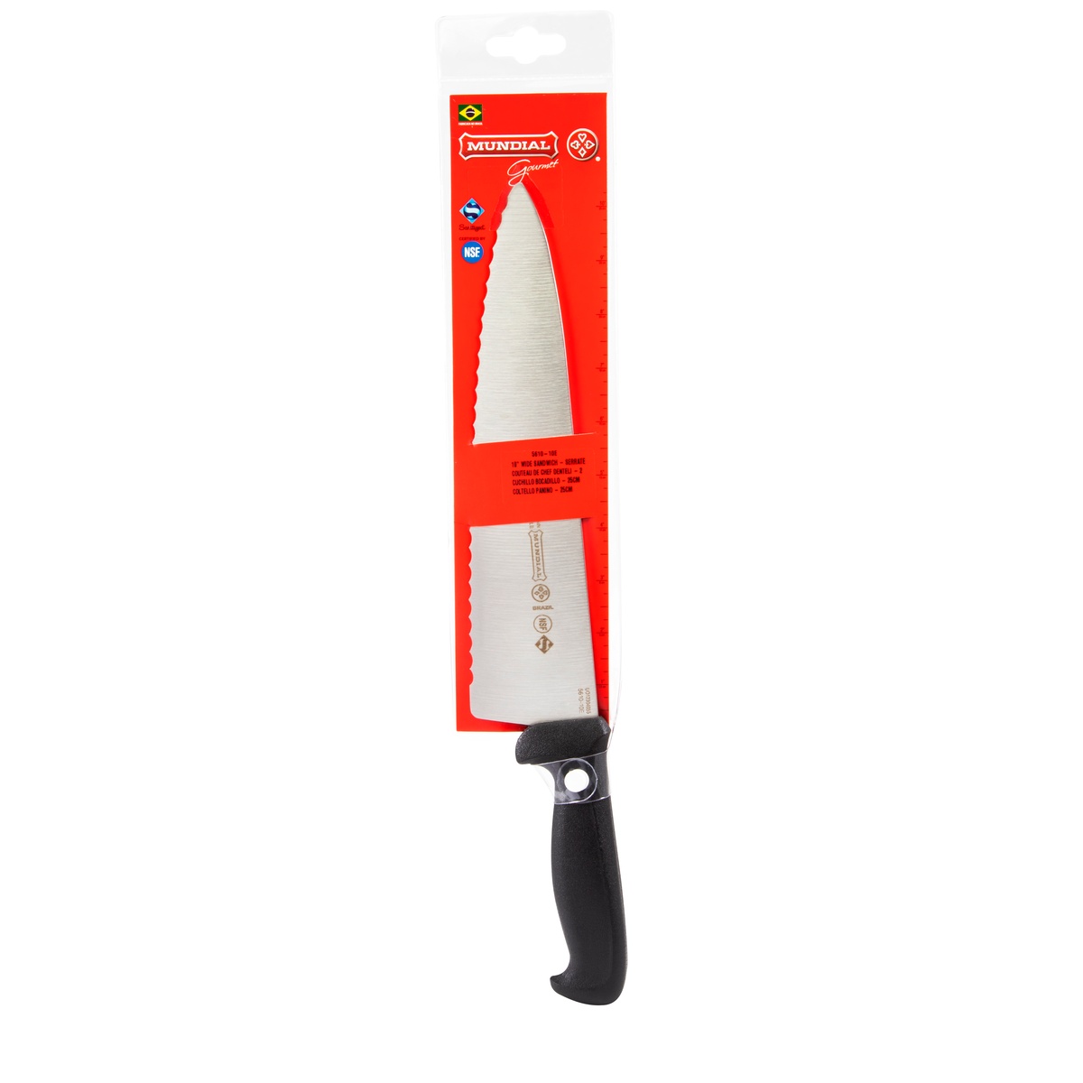 Mundial 5610-10E knife in professional retail packaging showing NSF certification