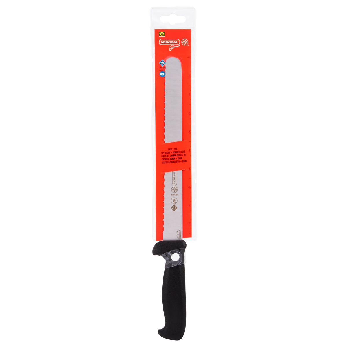 Mundial 5627-10E slicer knife in its professional retail snap-pack packaging