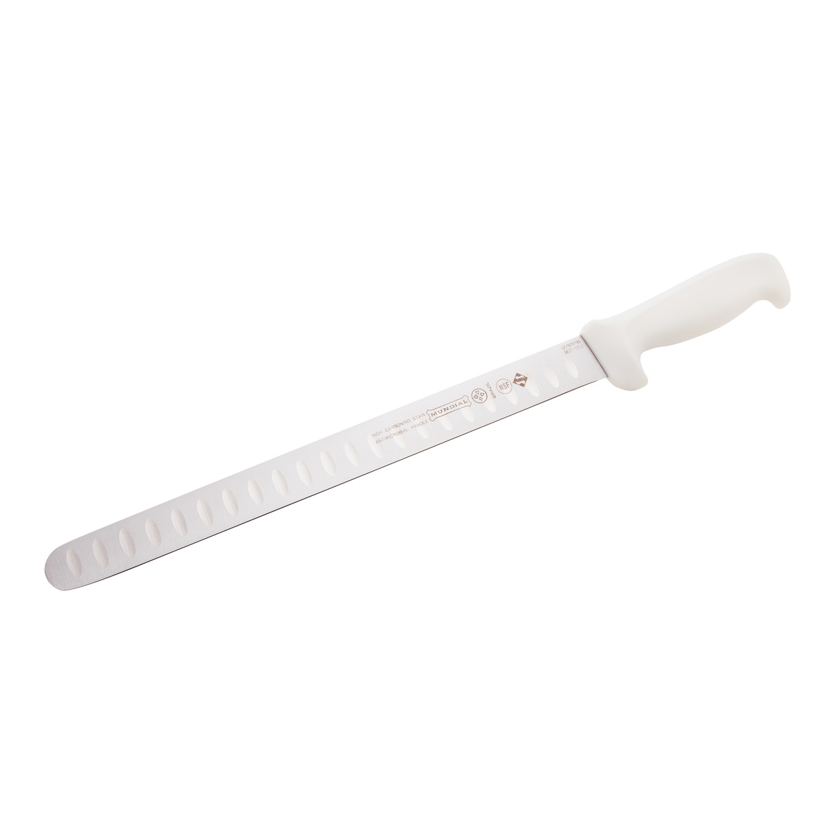 Full profile view of the Mundial W5627-12GE white handle slicing knife