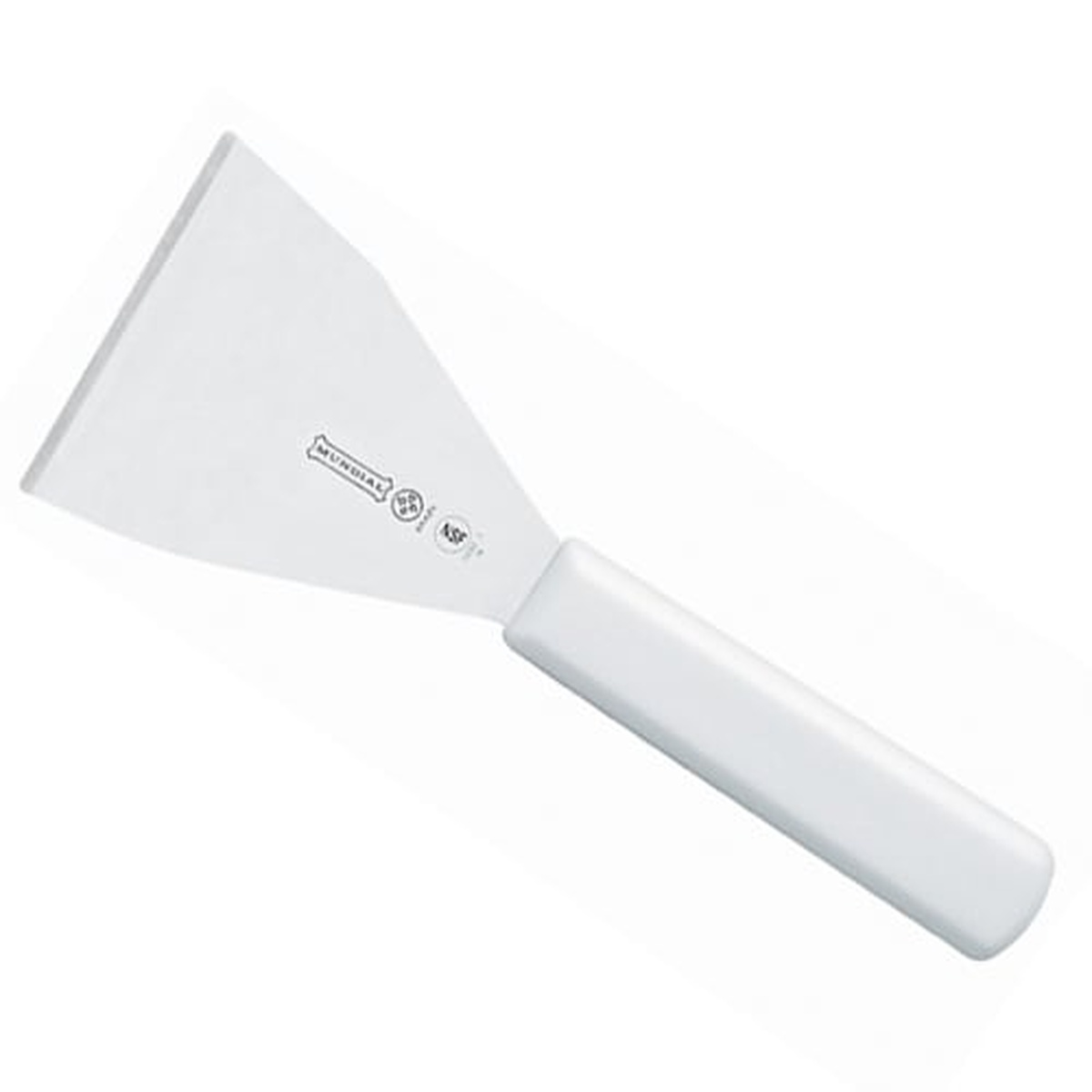 Mundial W5692-3 white handled 3-inch griddle scraper with stainless steel blade