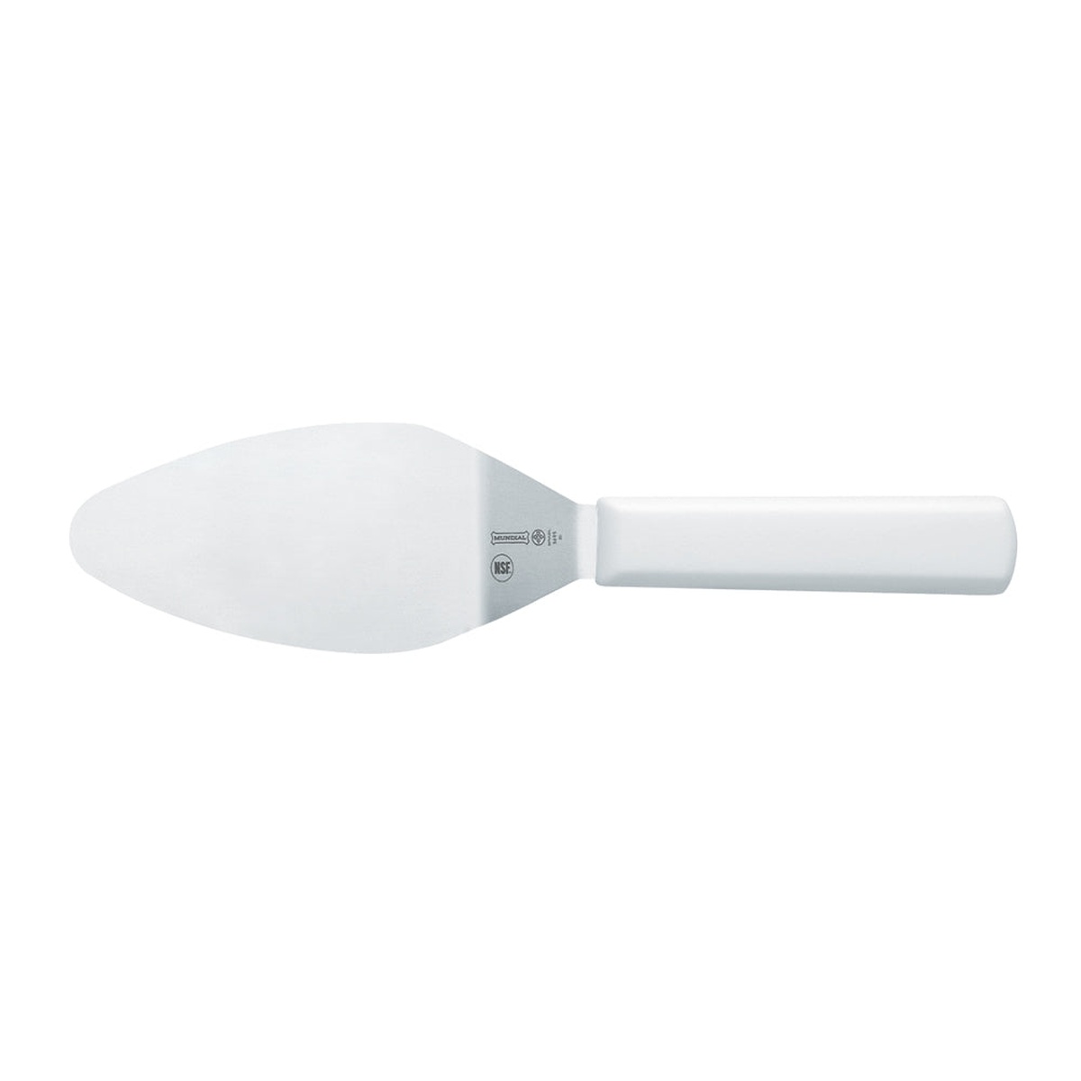 Mundial W5695 cake and pie server with stainless steel blade and white polypropylene handle