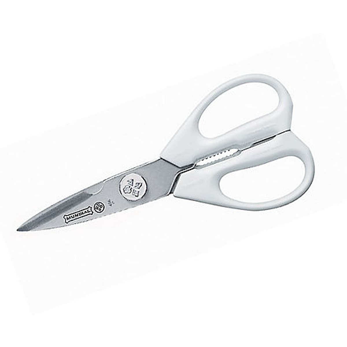 Mundial W656 White Handled Kitchen Shears with stainless steel blades