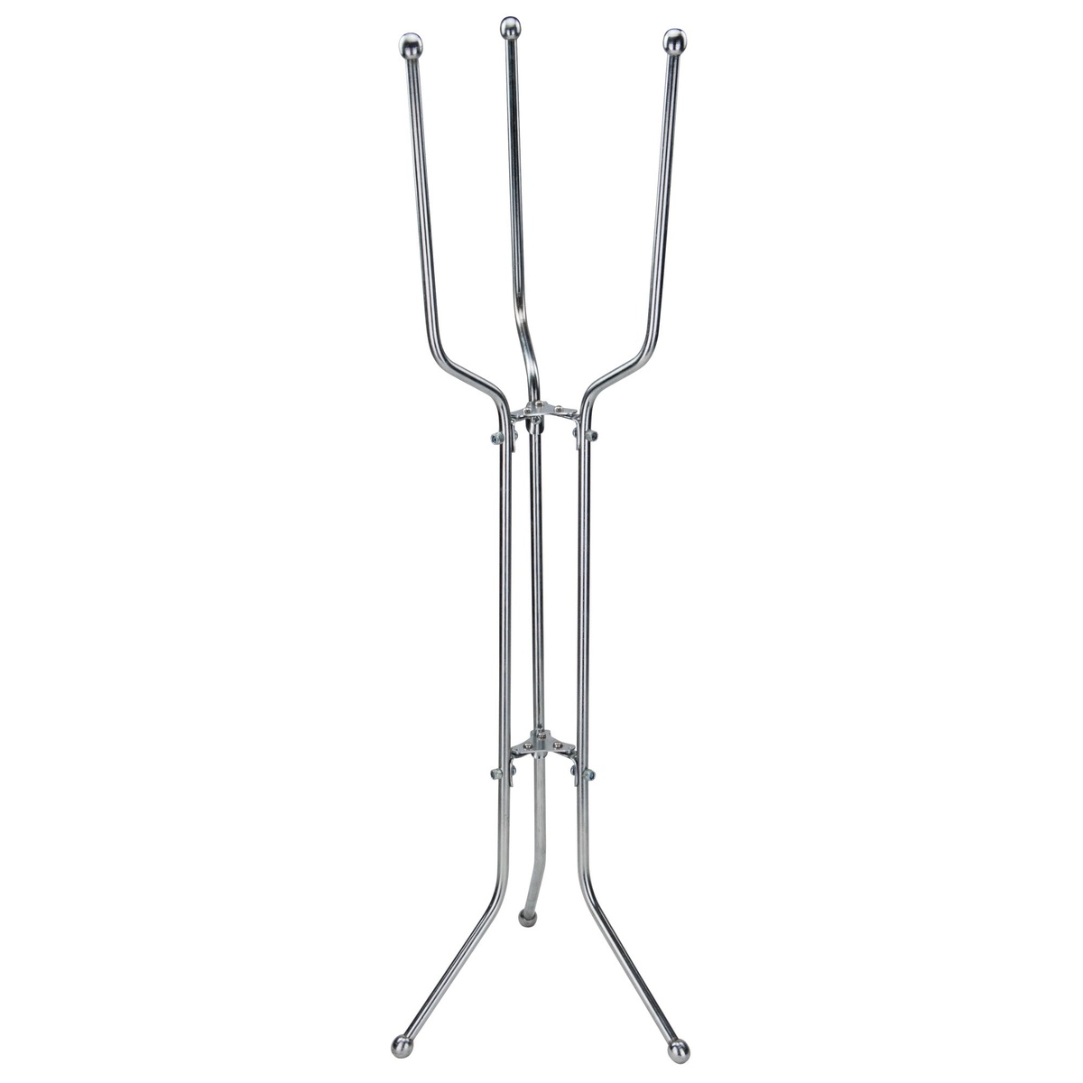 Winco WB-12FS stainless steel folding wine bucket stand shown fully open in upright position, front view