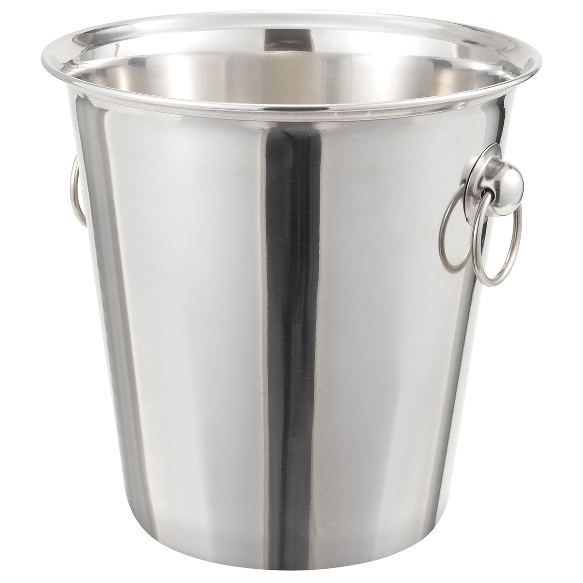 Winco WB-4 4-quart stainless steel wine bucket with ring handles and mirror finish