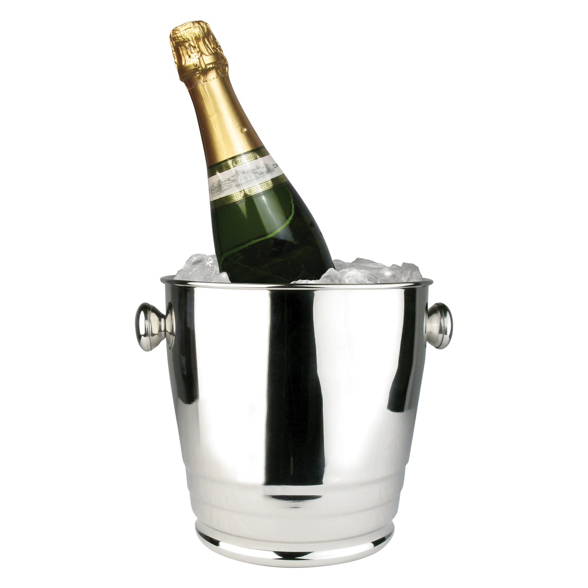 Winco WB-4HV wine ice bucket filled with ice and a chilled champagne bottle