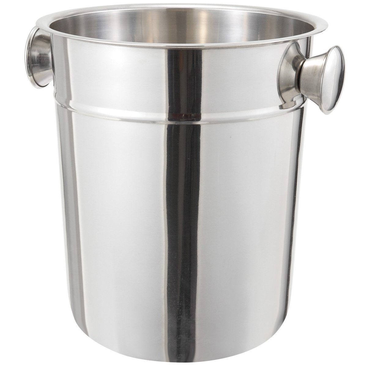 Winco WB-8 8-quart round stainless steel wine bucket with mirror finish and side handles