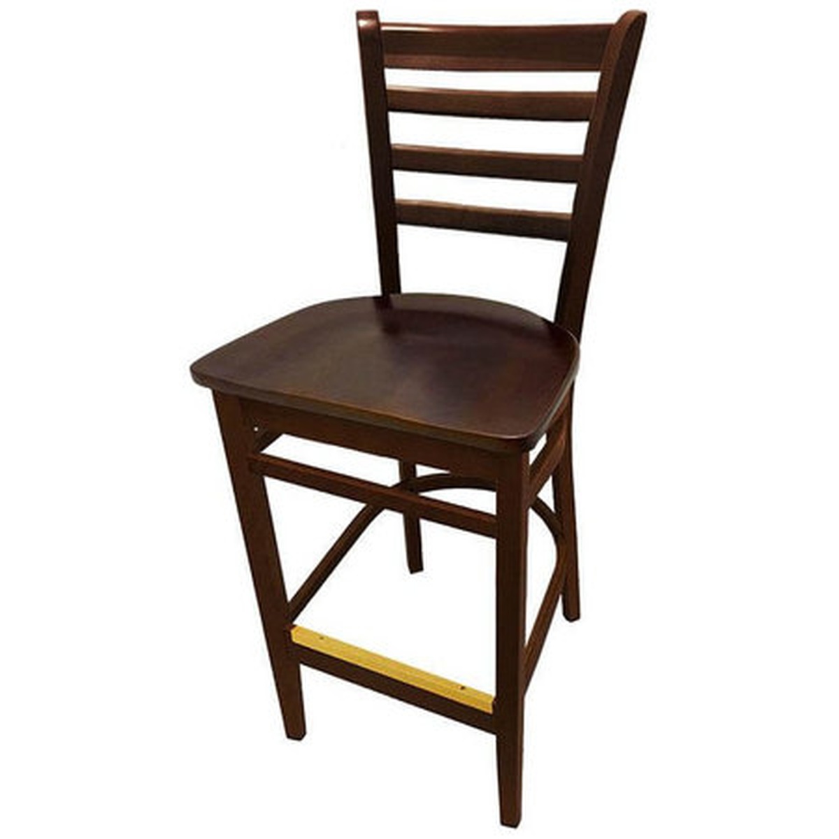 Oak Street Manufacturing WB101WA ladder-back solid wood bar stool in walnut finish with brass footguard and wood seat