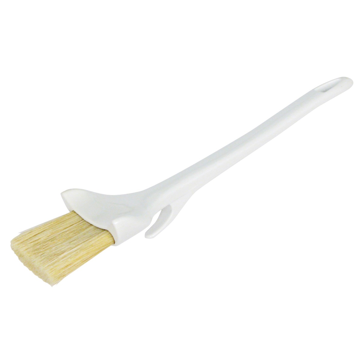 Winco WBRP-20H pastry basting brush with white plastic handle, concave head, and natural boar hair bristles