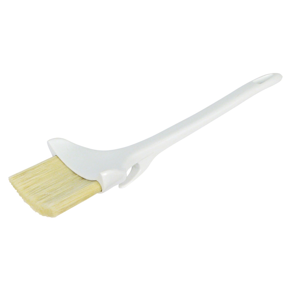 Winco WBRP-30H pastry brush with white plastic handle and natural boar hair bristles, concave 3-inch wide head