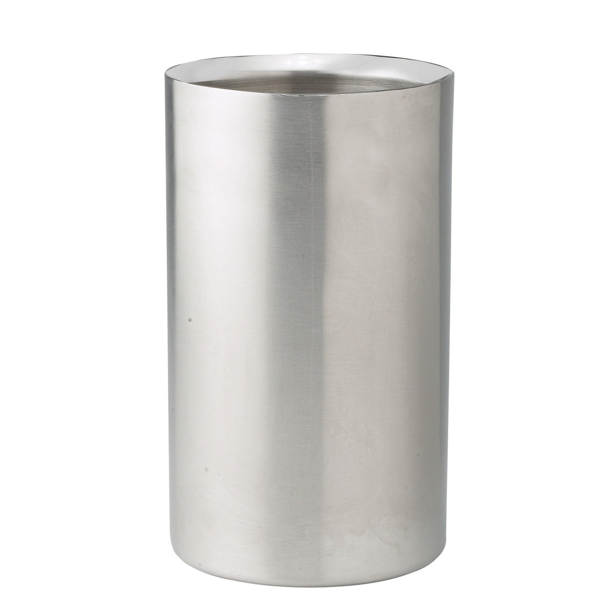 Winco WC-5 stainless steel double wall wine cooler with satin finish, cylindrical shape, product on white background