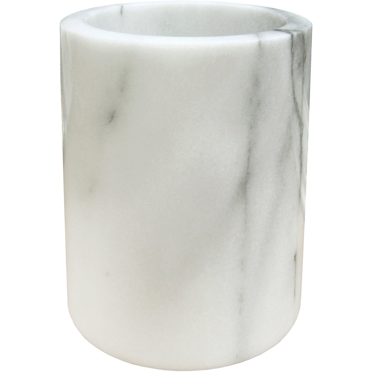 Winco WC-7M white marble wine cooler with natural gray veining, cylindrical shape, open top