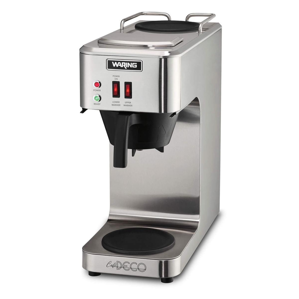 Waring WCM50 Cafe Deco stainless steel pour-over coffee brewer with upper and lower warmers