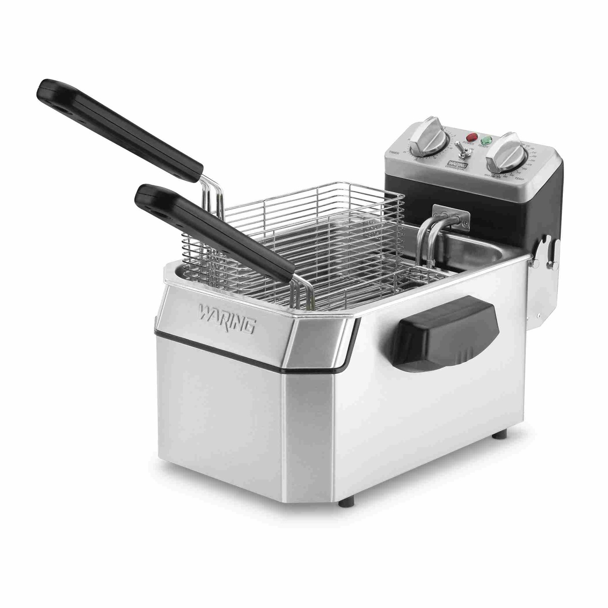 Waring WDF1000 stainless steel countertop deep fryer with control head and fry baskets