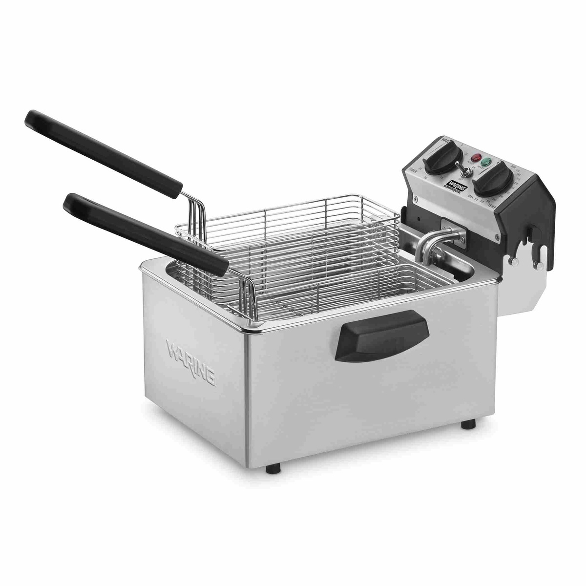 Waring WDF75RC countertop electric deep fryer with two half-size baskets