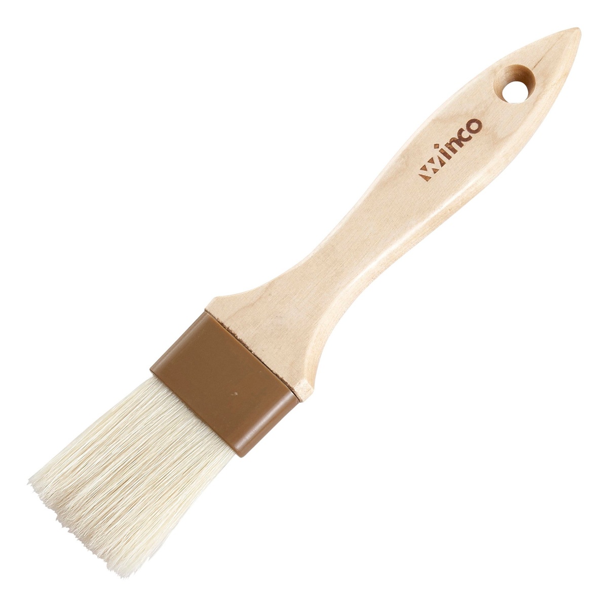 Winco WFB-15 flat pastry basting brush with natural boar hair bristles, plastic ferrule, and wooden handle