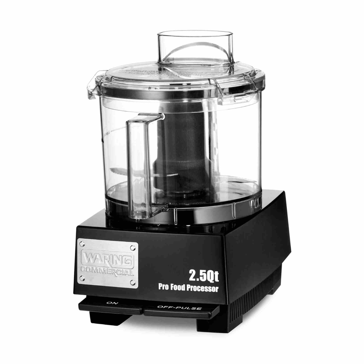 Waring WFP11SW 2.5-quart commercial food processor with clear polycarbonate bowl and flat lid design