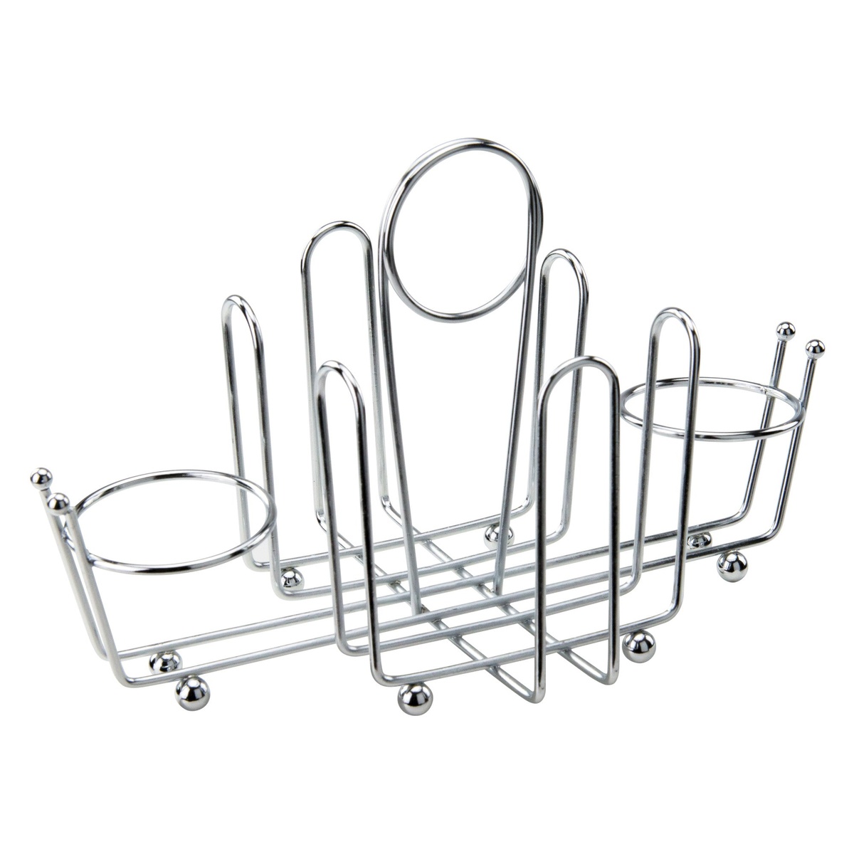 Winco WH-1 chrome wire condiment caddy with two side cup holders and center divider section
