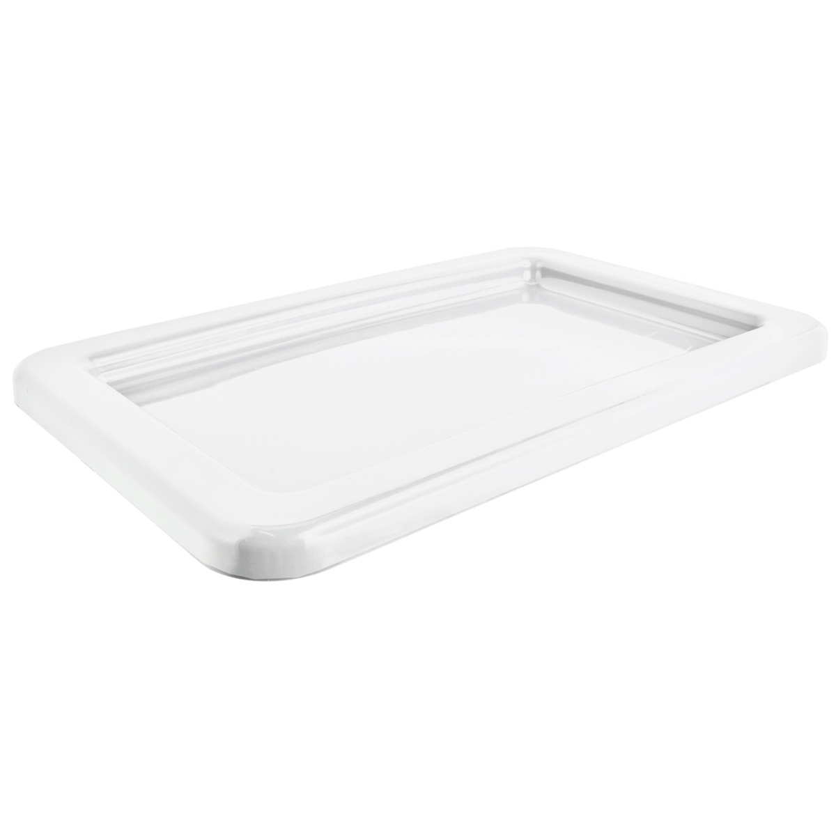 Winholt WHPL-8LID-WH white polyethylene lug lid, top-angle view