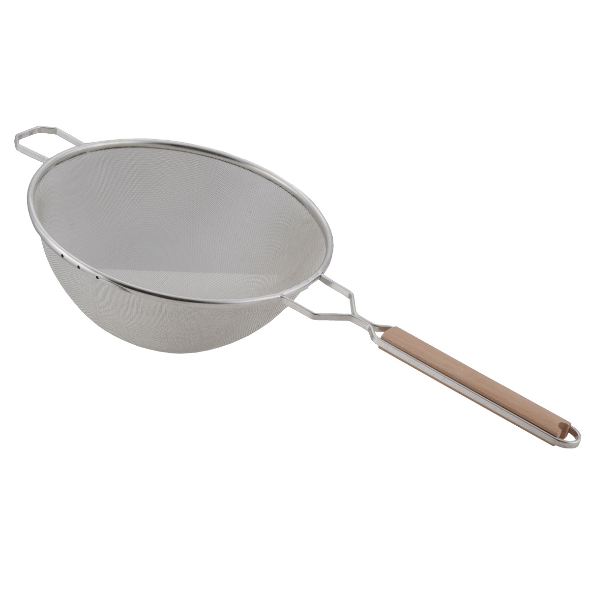 Libertyware WHSSF10 10-1/4 inch fine single mesh strainer with stainless steel bowl and wood handle