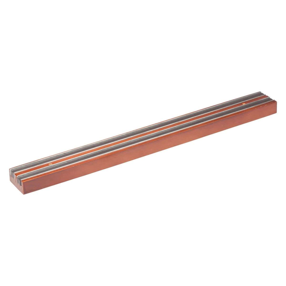Winco WMB-18 18-inch wooden magnetic knife bar angled view showing magnetic strips and wood base