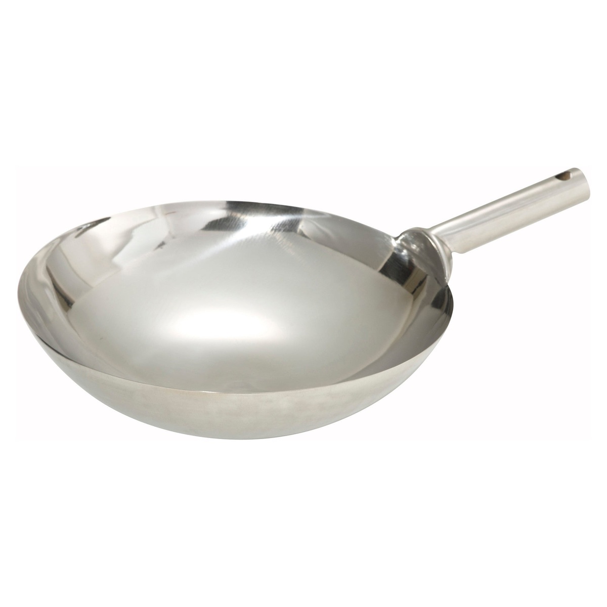 Winco WOK-14W 14-inch stainless steel Chinese wok with welded handle and mirror finish
