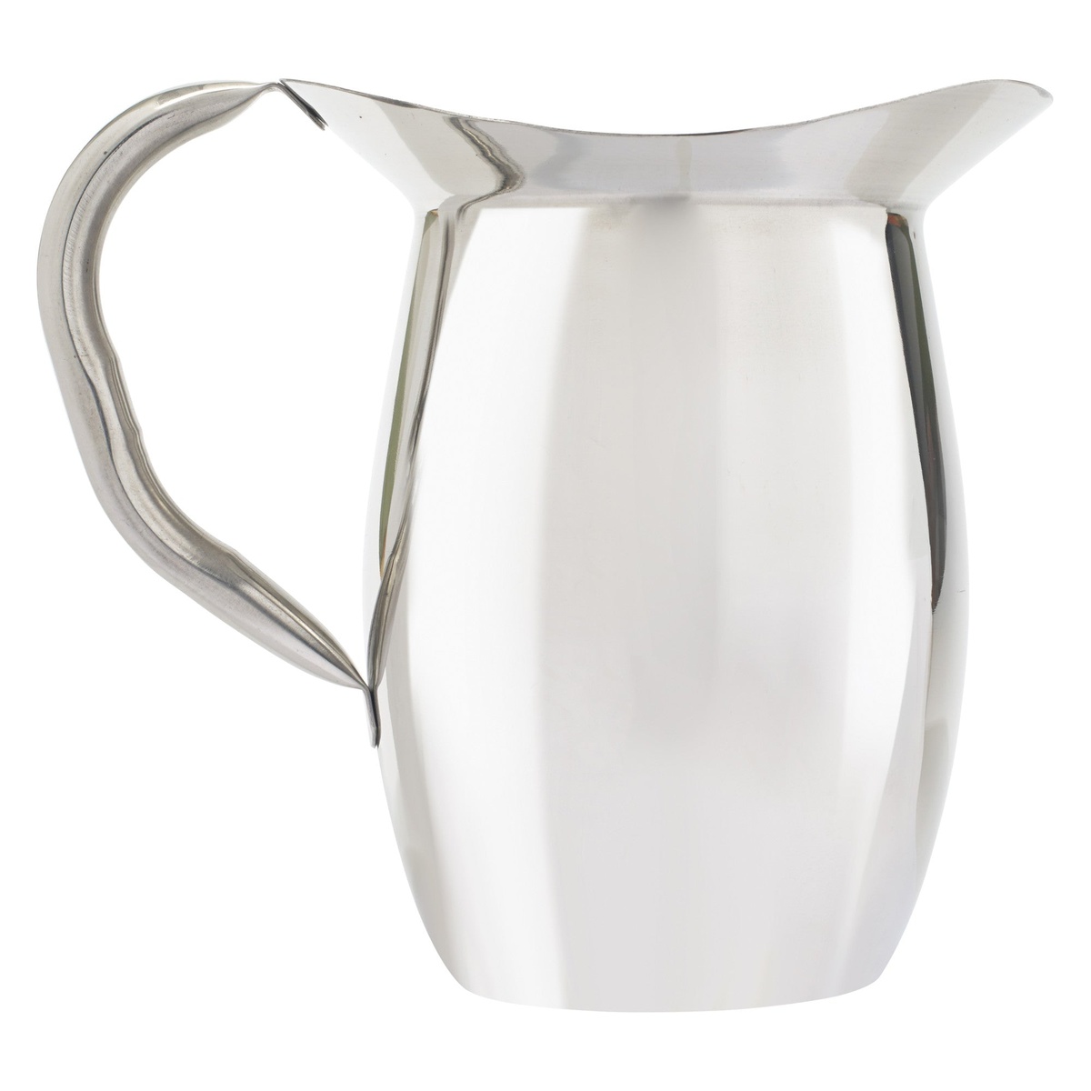 Winco WPB-2C 2-quart stainless steel bell pitcher with mirror polish finish and wide handle