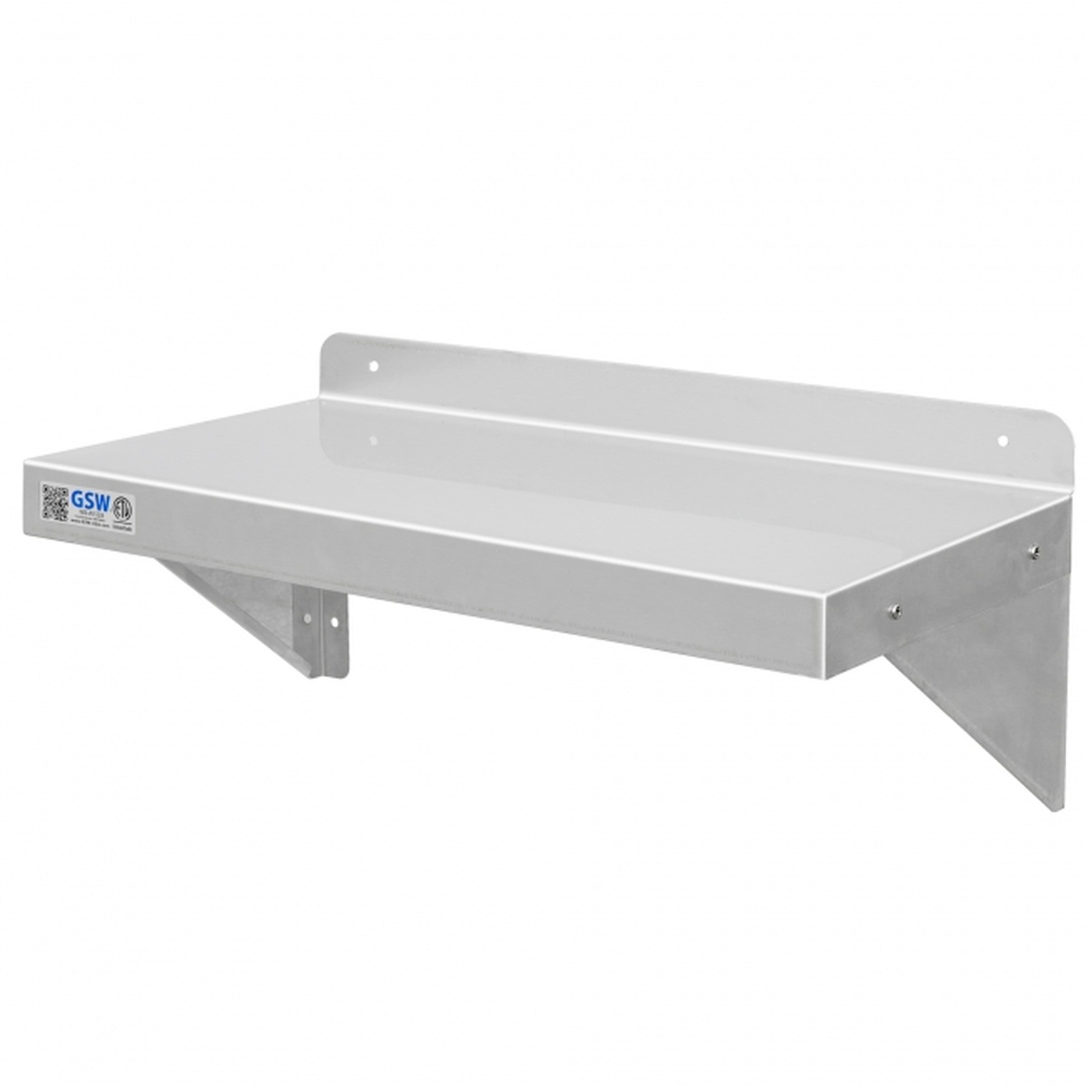 GSW USA WS-W1496 stainless steel wall-mounted shelf with die-formed brackets on white background