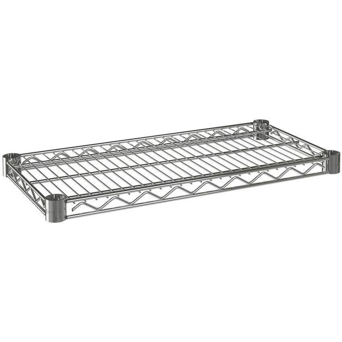 Enhanced Wire Shelf 14x24 with black epoxy coating, angled view showing welded wire grid and corner clips