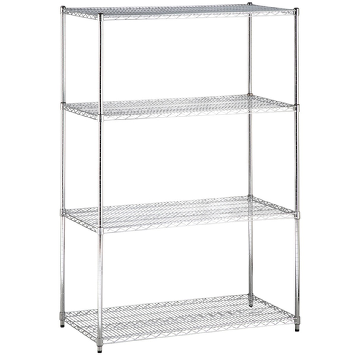 WS1454C chrome wire shelf unit with four tiers on chrome posts
