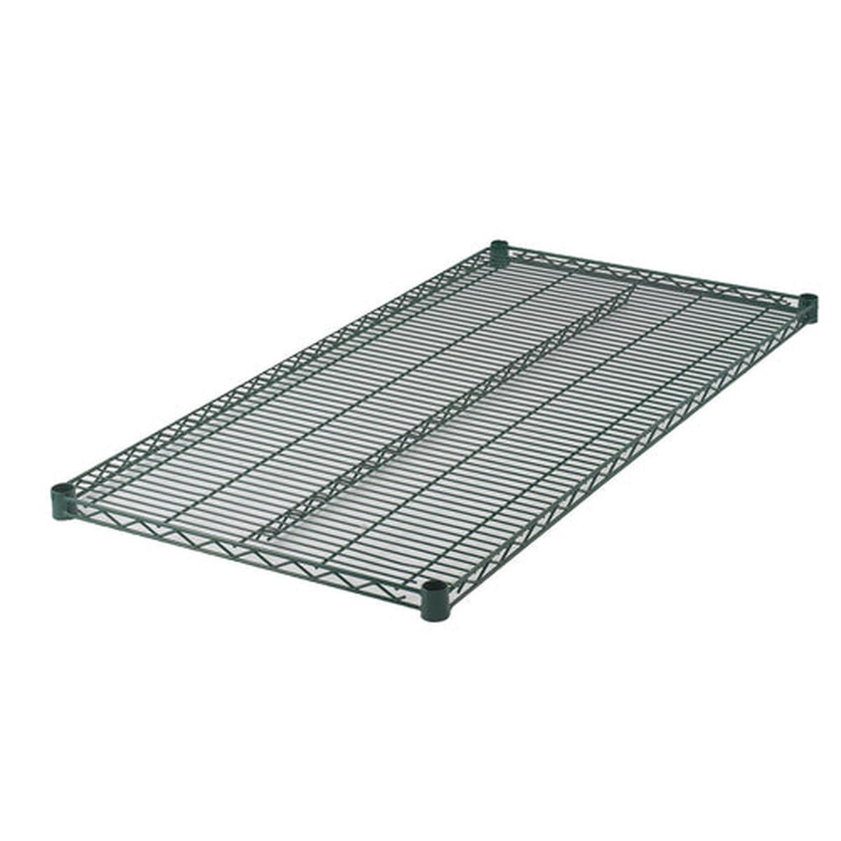 Enhanced Wire Shelf 24-inch by 36-inch with green epoxy coating, shown at an angle on white background