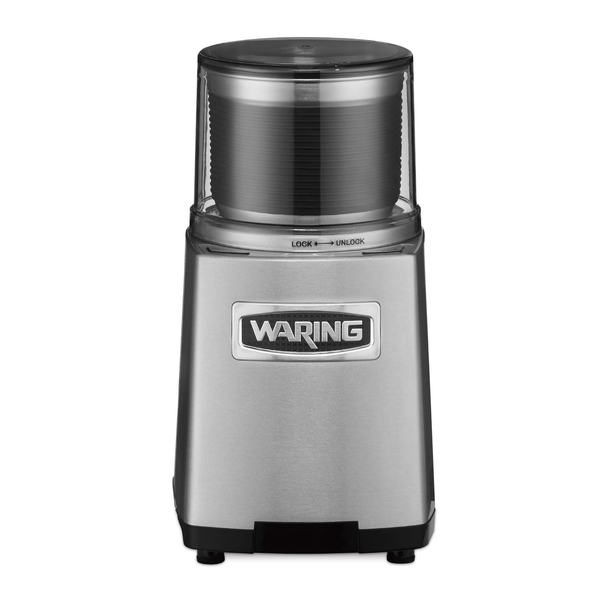 Waring WSG60 3-cup spice grinder with clear safety lid and stainless steel bowl