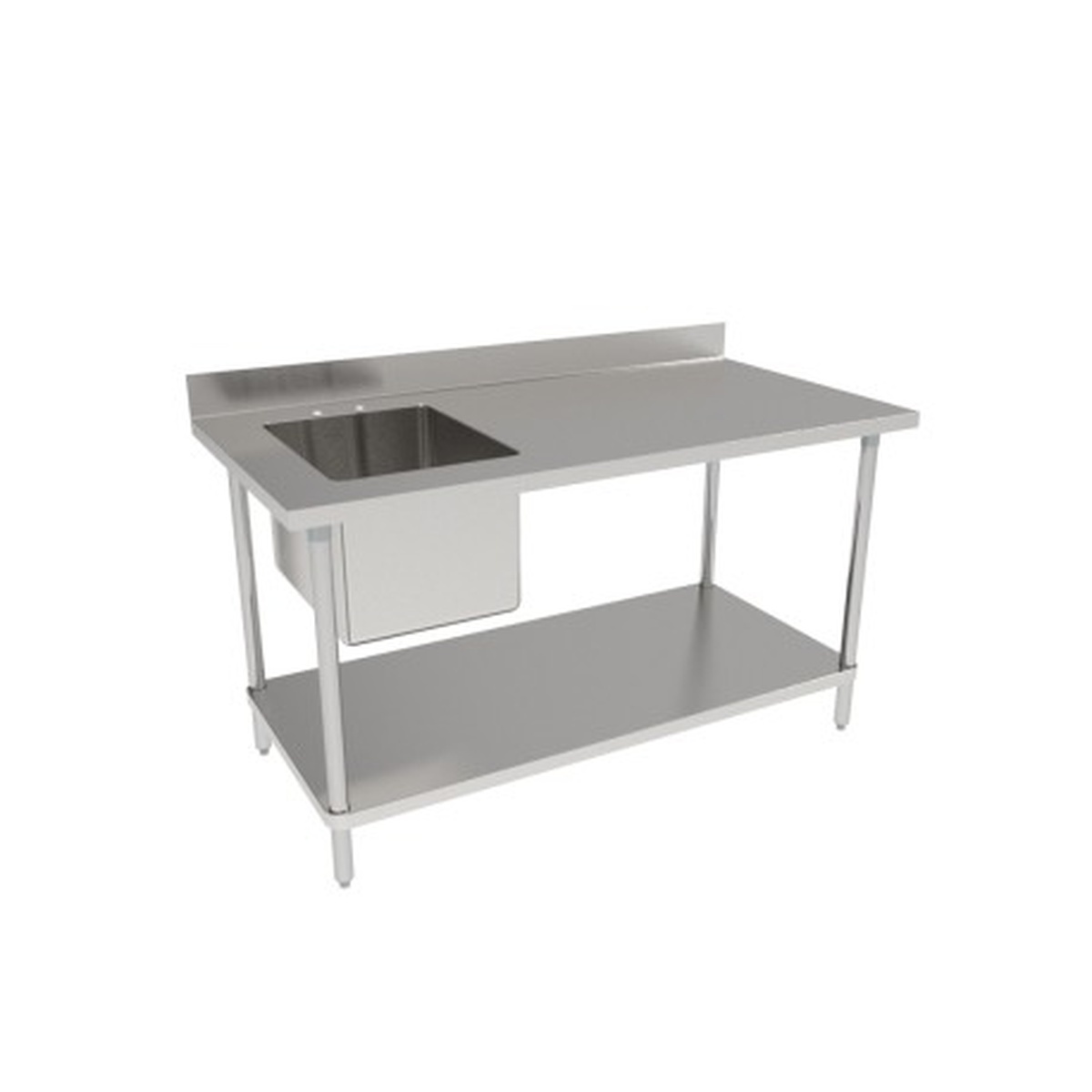 GSW USA WT-PS3060R 60-inch stainless steel work table with integrated prep sink on right side and open undershelf
