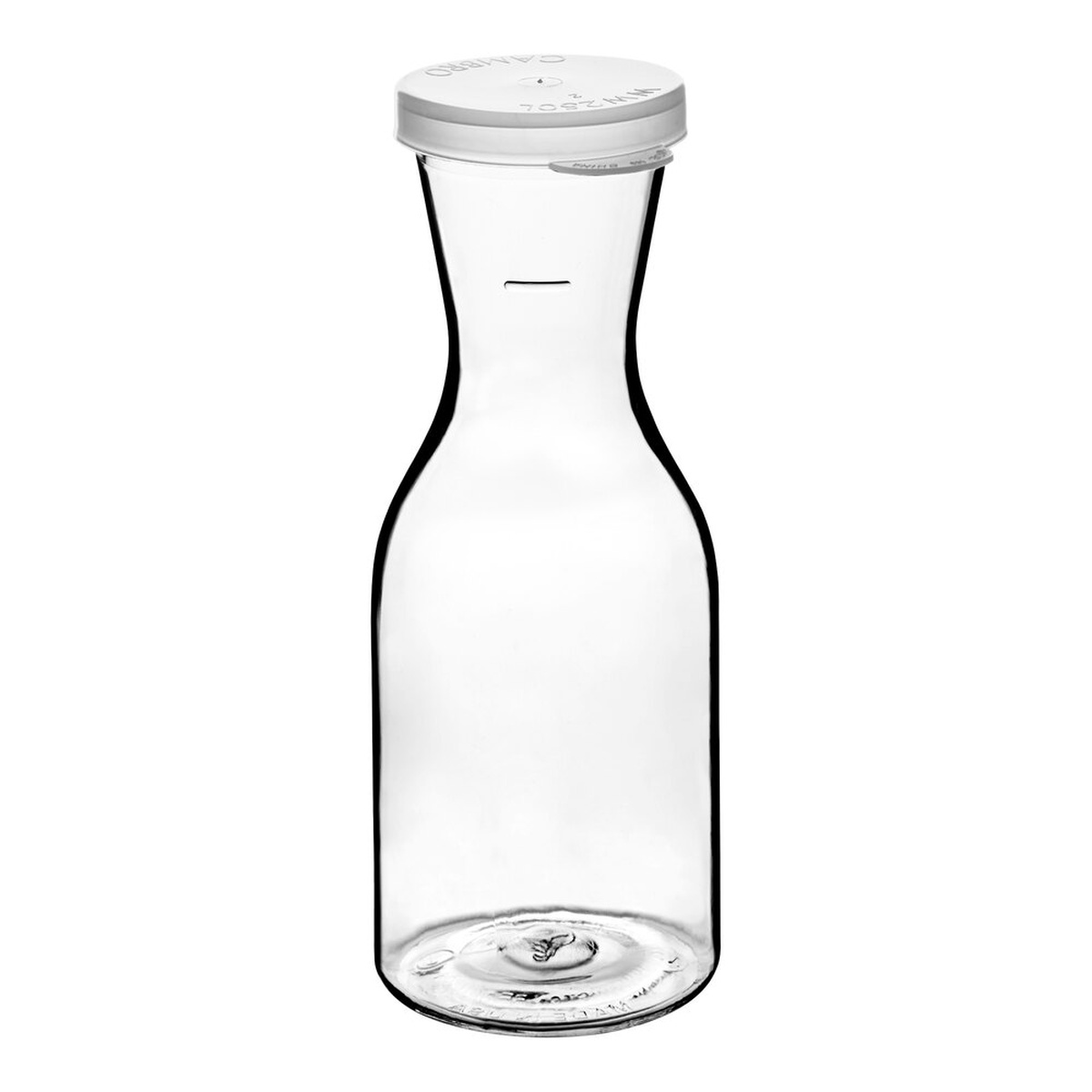 Cambro WW250135 CamView Camliter 8.5 oz clear Tritan plastic beverage decanter with white snap-tight lid