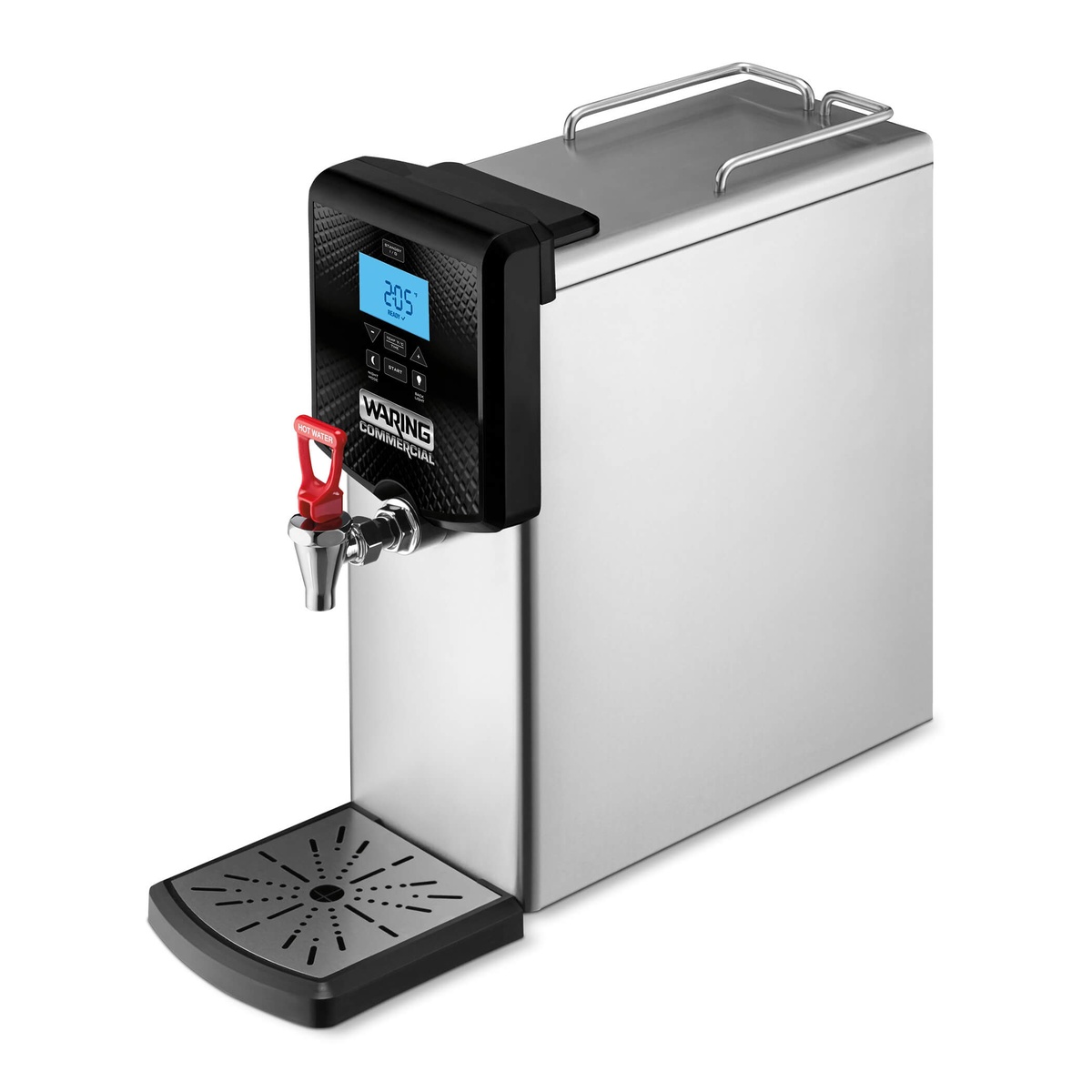 Waring WWB3G 3-gallon stainless steel hot water dispenser with LCD display and red lever tap