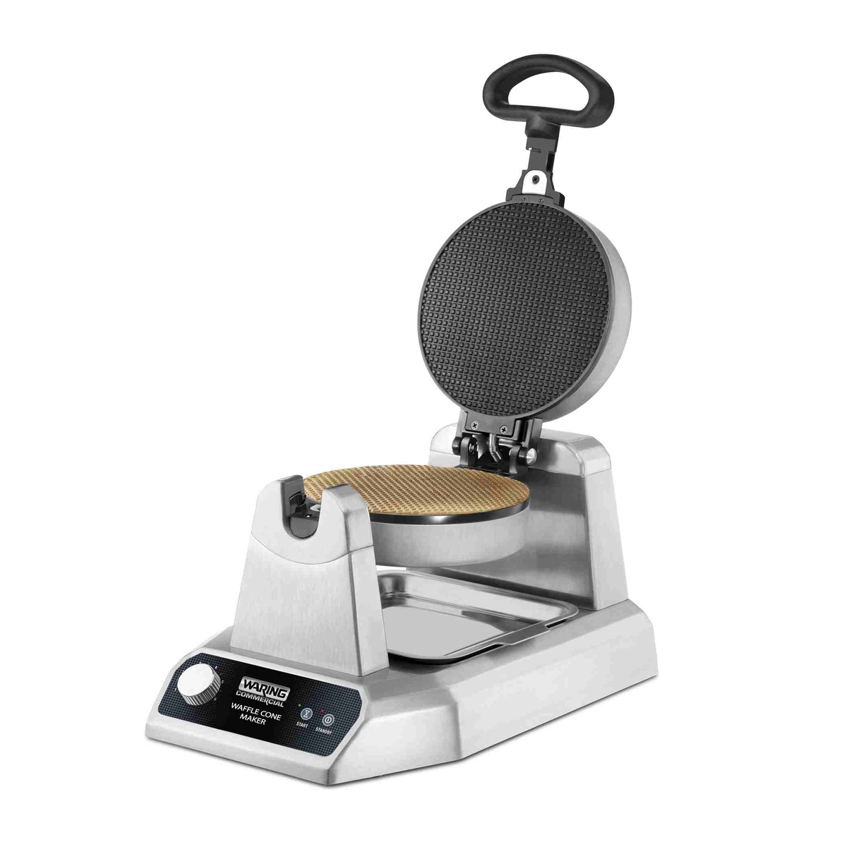 Waring WWCM180 single waffle cone maker with round plate and drip tray