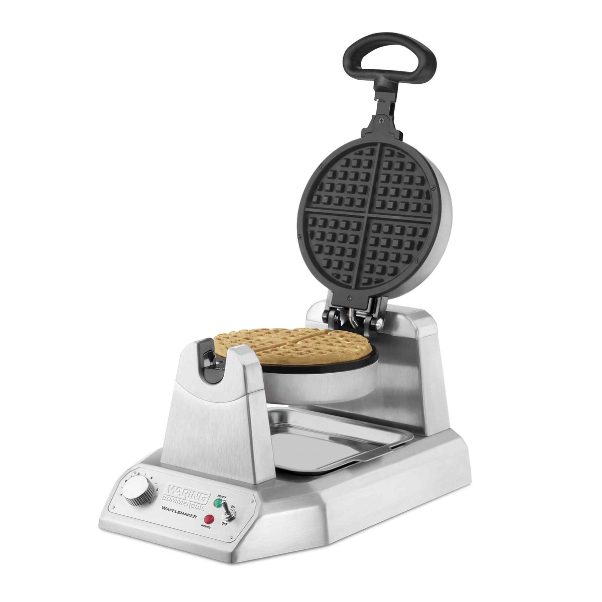 Waring Commercial WWD180X single classic waffle maker with round waffle plates and drip tray