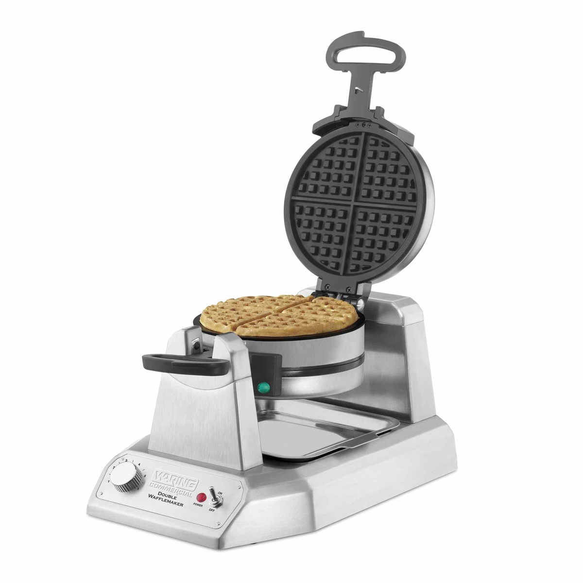Waring WWD200 double classic waffle maker with round waffle grid and drip tray