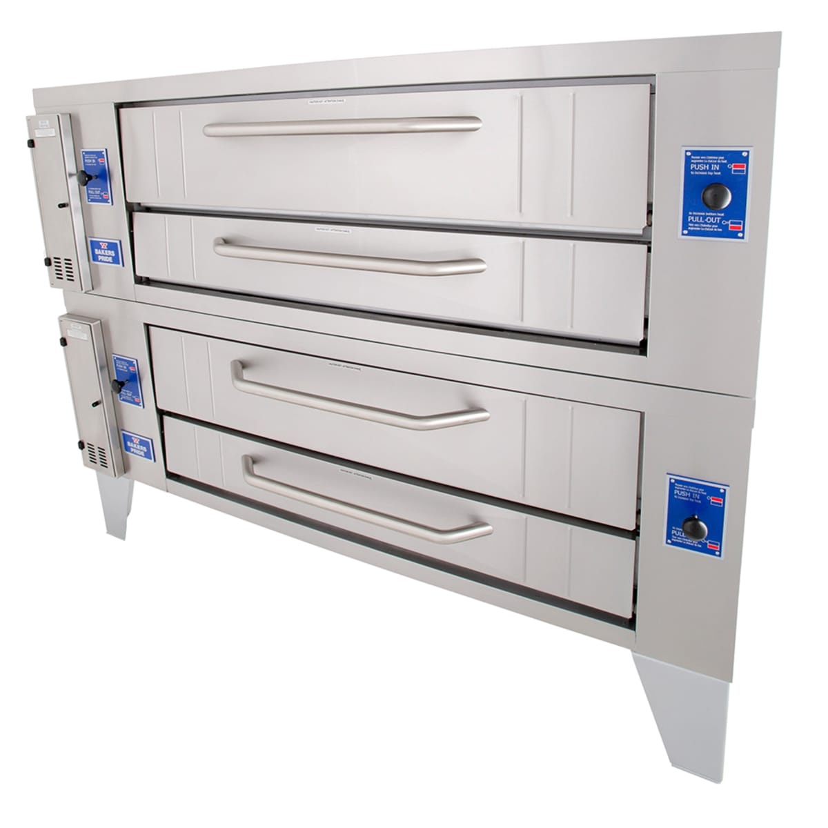 Bakers Pride Y-602 double-deck gas pizza oven, front angle view