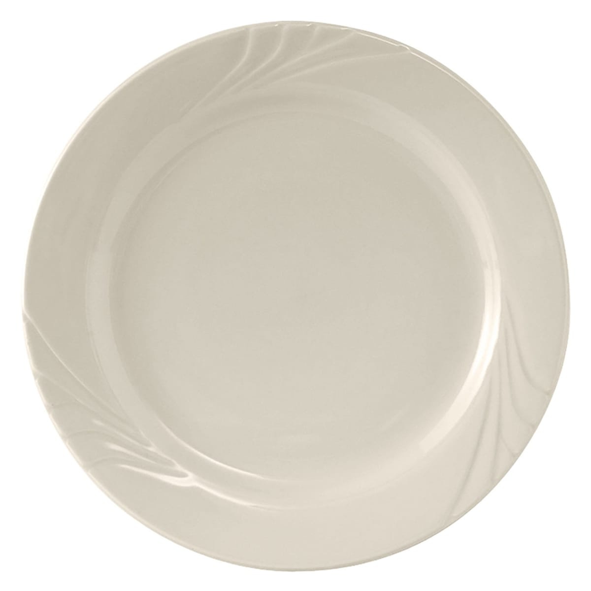 Tuxton YEA-096 9-3/4 inch round ceramic plate with embossed wide rim in American White eggshell finish