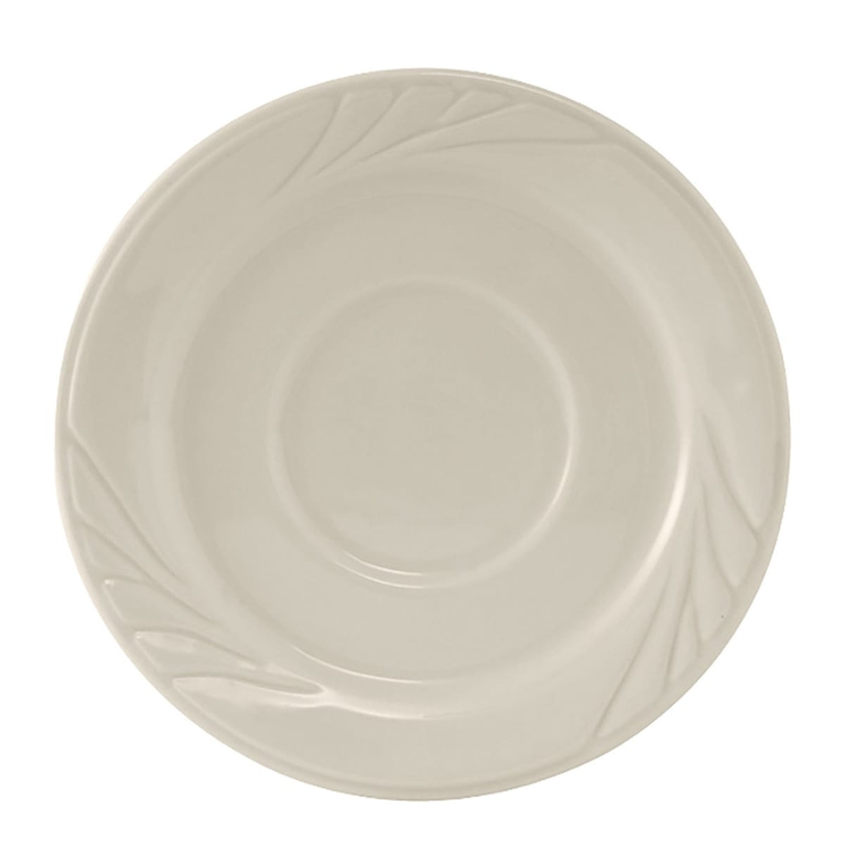 Tuxton YEE-054 Monterey 5.5-inch round eggshell china saucer with embossed wing-like rim pattern