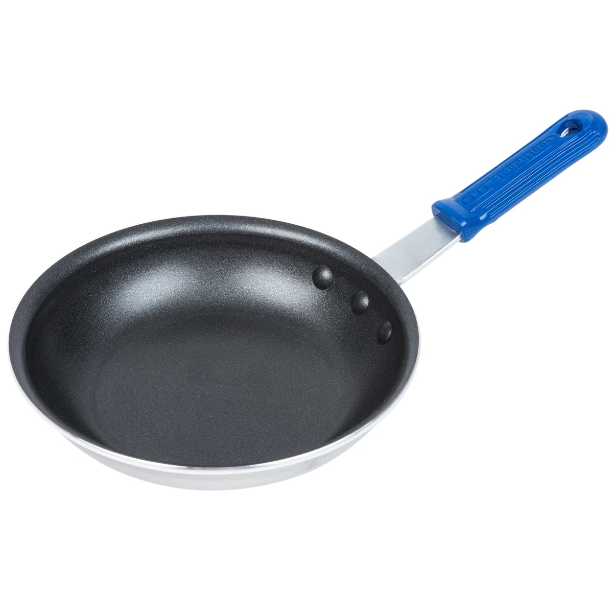Vollrath Wear-Ever Z4007 7-inch aluminum fry pan with black CeramiGuard II nonstick interior and blue Cool Handle silicone grip