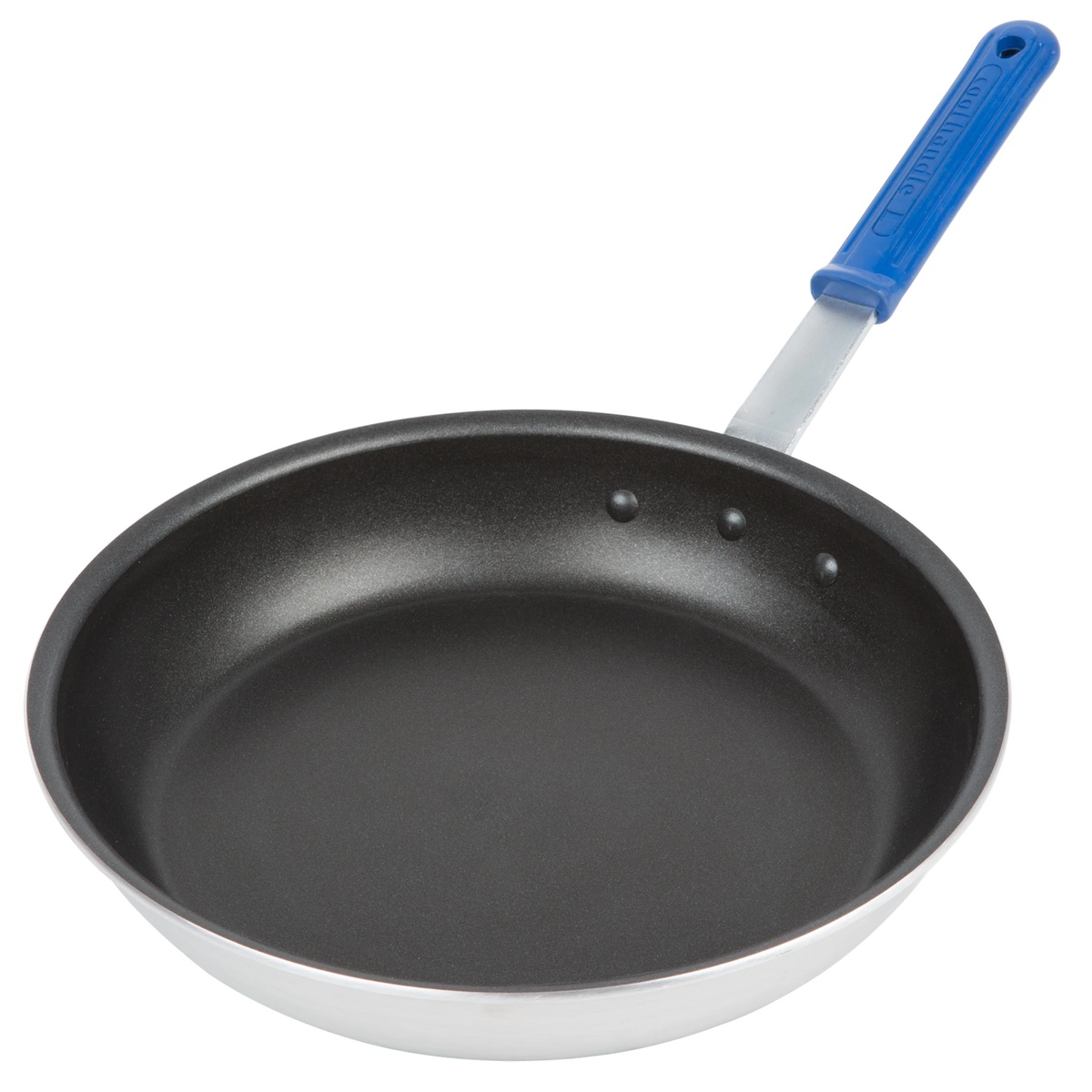 Vollrath Z4012 12-inch Wear-Ever aluminum fry pan with CeramiGuard II nonstick coating and blue Cool Handle silicone sleeve