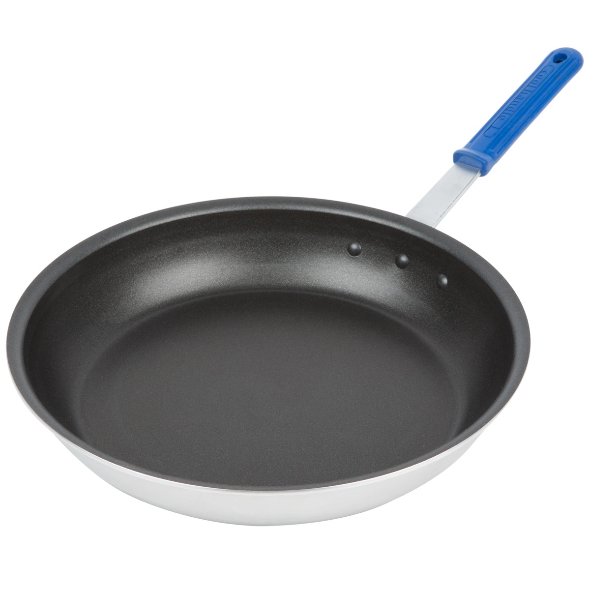 Vollrath 14 inch aluminum fry pan with blue silicone handle