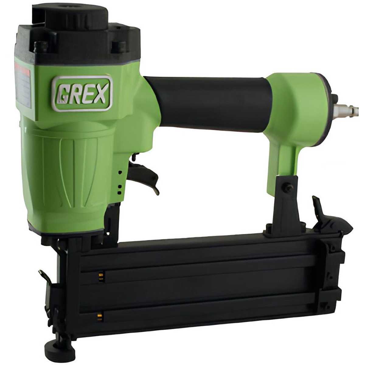 Grex 1664 16 Gauge 2-1/2 inch Finish Nailer product view showing the full pneumatic nailer for trim fastening and cabinetry work in a workshop or jobsite setting