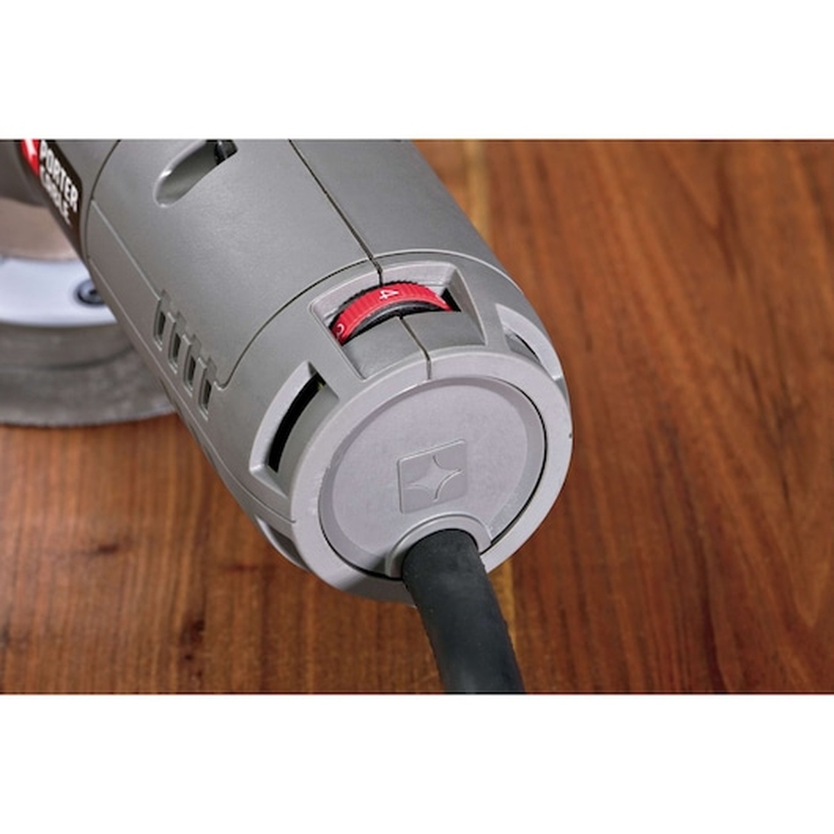 Porter Cable 7346SP 6 in. Variable-Speed Random Orbit Sander with Polishing Pad speed dial detail for adjusting output during sanding and polishing work