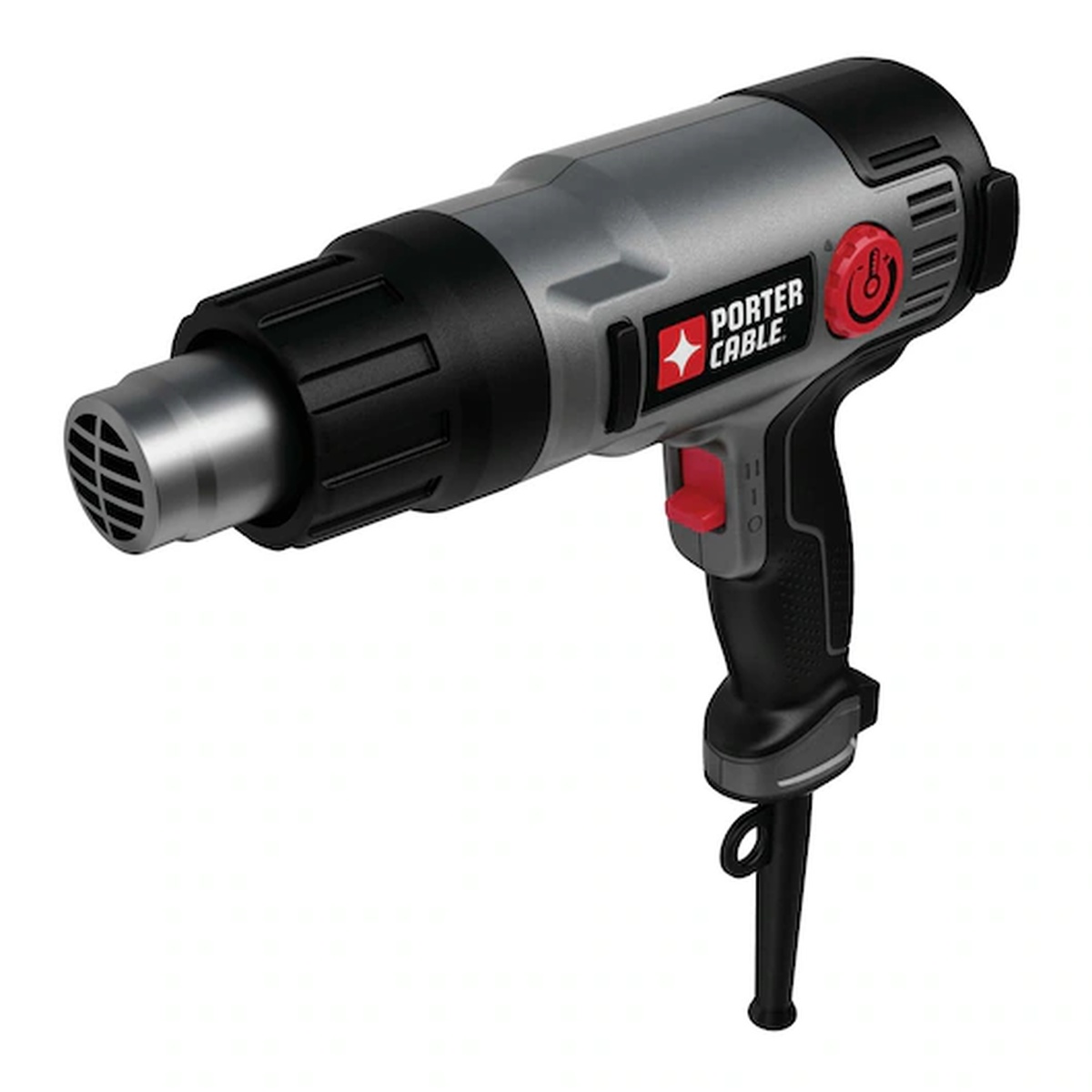 Porter-Cable PC1500HG 1500-Watt Heat Gun angled view for paint removal, adhesive softening, and heat shrink tubing work on a bench or jobsite