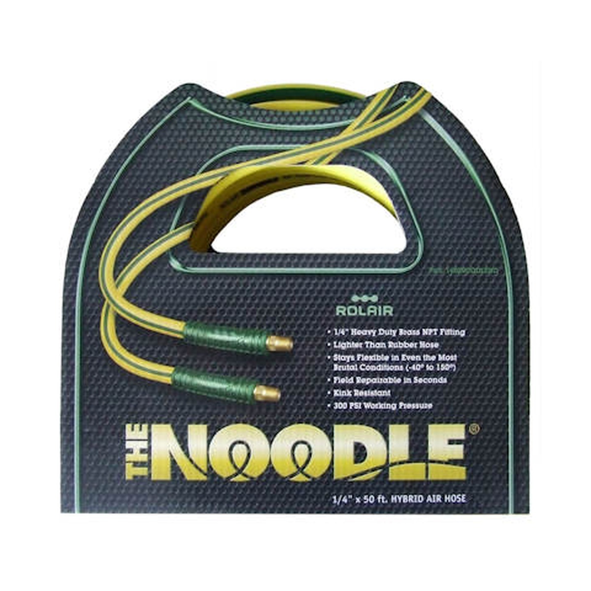 Rolair 1450NOODLE 1/4 x 50 hybrid air hose coiled with fittings, built for compressor use in shop and jobsite pneumatic work
