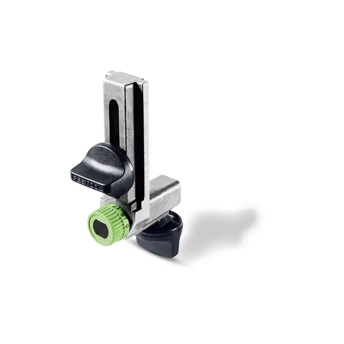 Festool 486052 Angle Arm router accessory shown as a precision adjustment attachment for copying and edge trimming tasks
