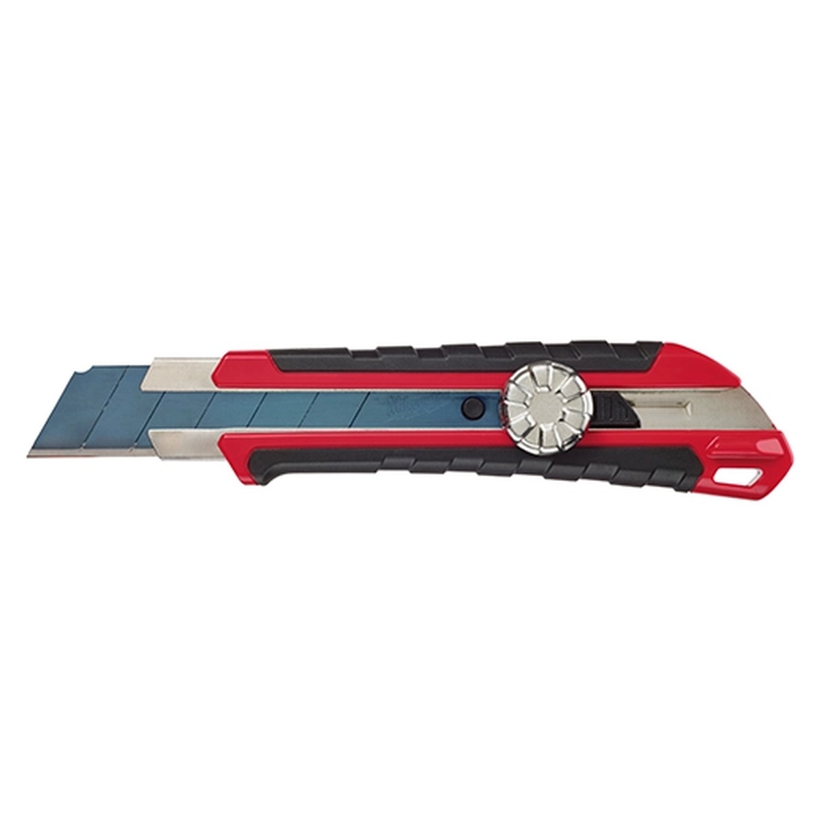 Milwaukee 25mm Snap Off Knife with Metal Lock and Precision Cut Blade extended for precision scoring and trimming thin material in a work area